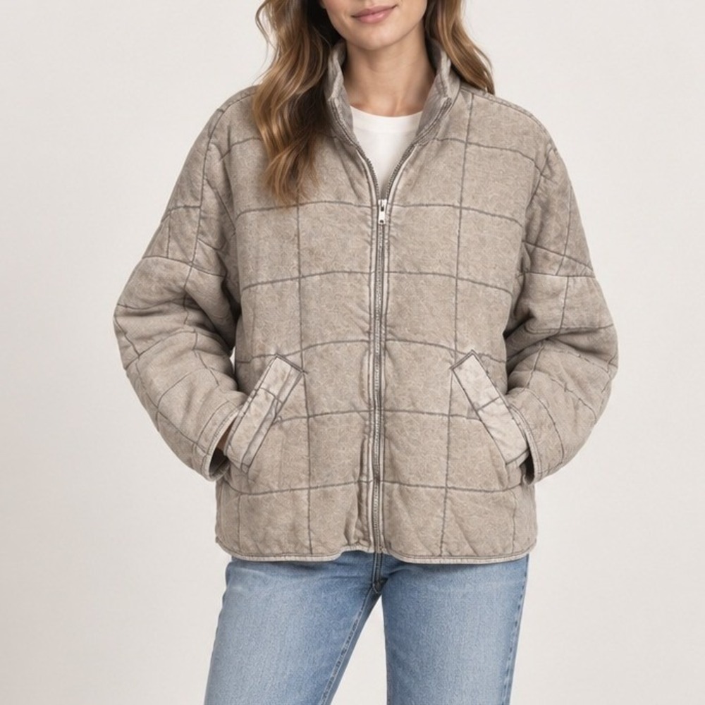 Forever 21 Quilted Jacket Women S Brown Acid Wash Full Zip Bomber Streetwear